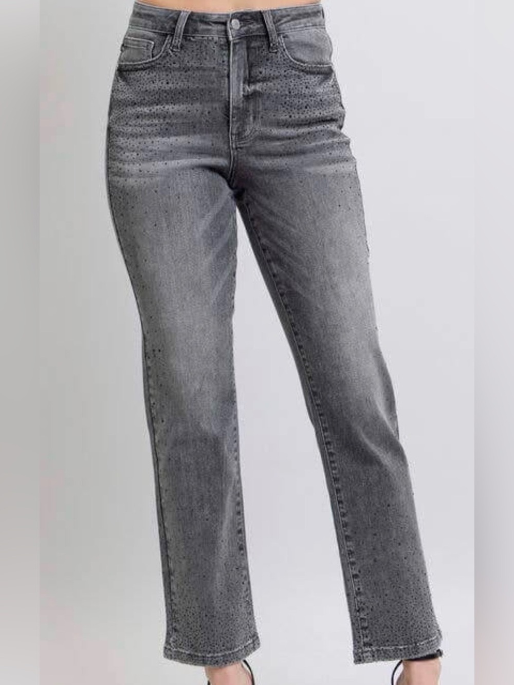 Judy Blue Gray Wash Straight Jeans with Stud Accents Size 11